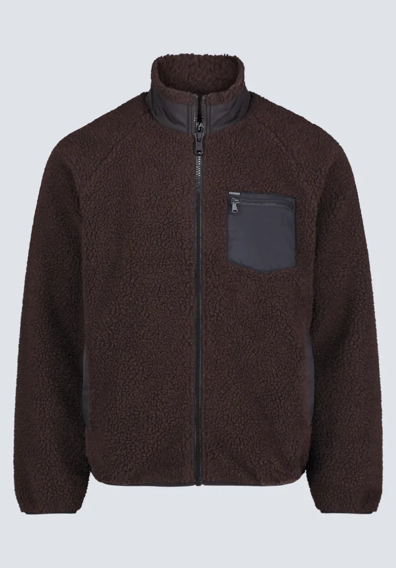 Jaik Men's Sherpa Bomber Jacket with Chest Pocket, Chocolate - BM24490