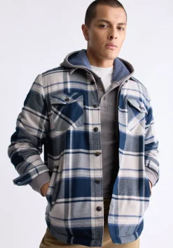 Jalika Men's Plaid Shacket with Sherpa Lining, Cream & Navy - BM24447