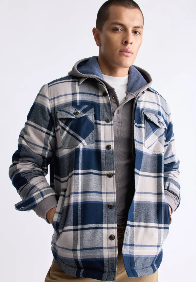 Jalika Men's Plaid Shacket with Sherpa Lining, Cream & Navy - BM24447