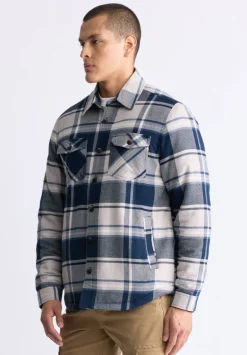Jalika Men's Plaid Shacket with Sherpa Lining, Cream & Navy - BM24447