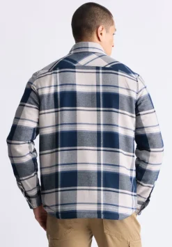 Jalika Men's Plaid Shacket with Sherpa Lining, Cream & Navy - BM24447