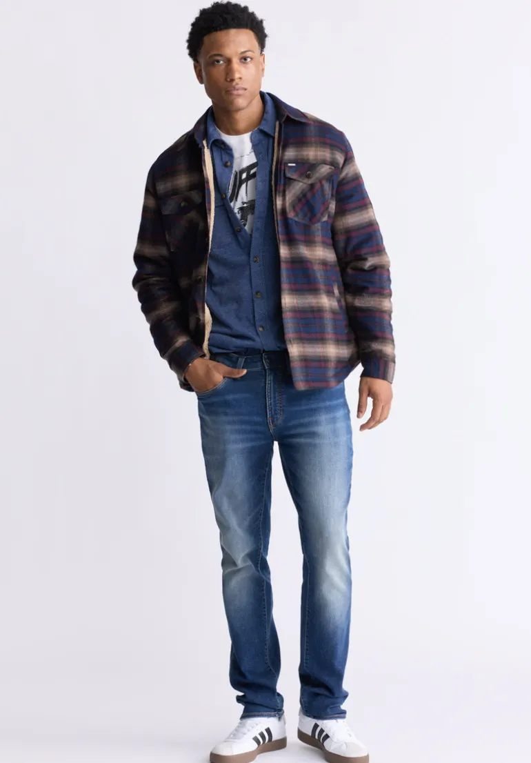 Jalika Men's Plaid Shacket with Sherpa Lining, Whale & Beige - BM24447