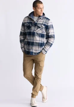 Jalika Men's Plaid Shacket with Sherpa Lining, Cream & Navy - BM24447