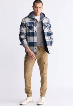 Jalika Men's Plaid Shacket with Sherpa Lining, Cream & Navy - BM24447