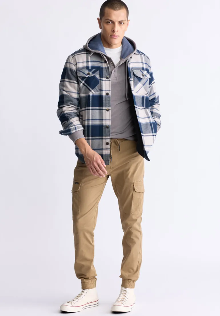 Jalika Men's Plaid Shacket with Sherpa Lining, Cream & Navy - BM24447