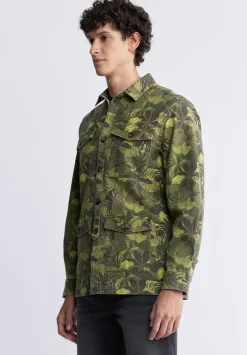 Jicama Men's Shacket in Sphagnum Green Print - BM24340