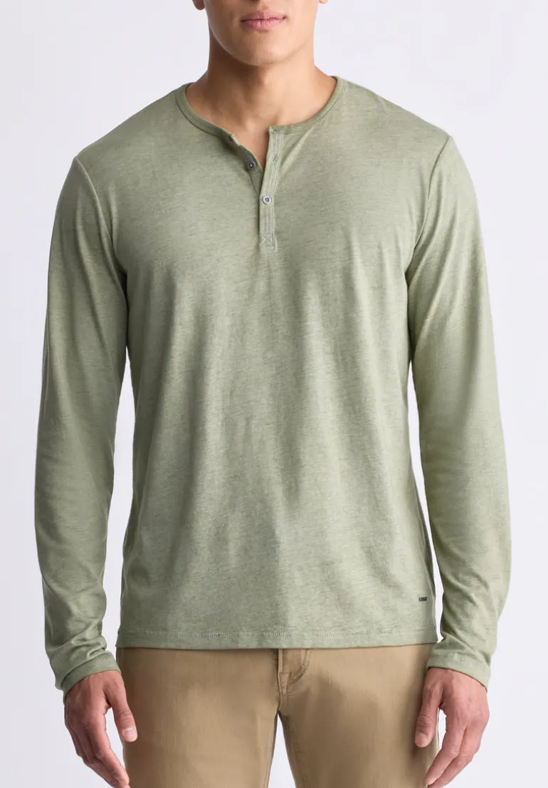 Kaduk Men's Long-Sleeve Burnout Henley Top, Army Green - BM24237