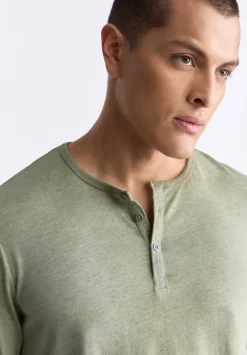 Kaduk Men's Long-Sleeve Burnout Henley Top, Army Green - BM24237
