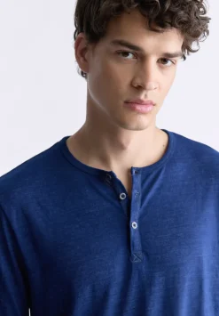 Kaduk Men's Long-Sleeve Burnout Henley Top, Whale - BM24237