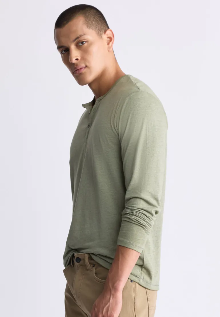 Kaduk Men's Long-Sleeve Burnout Henley Top, Army Green - BM24237
