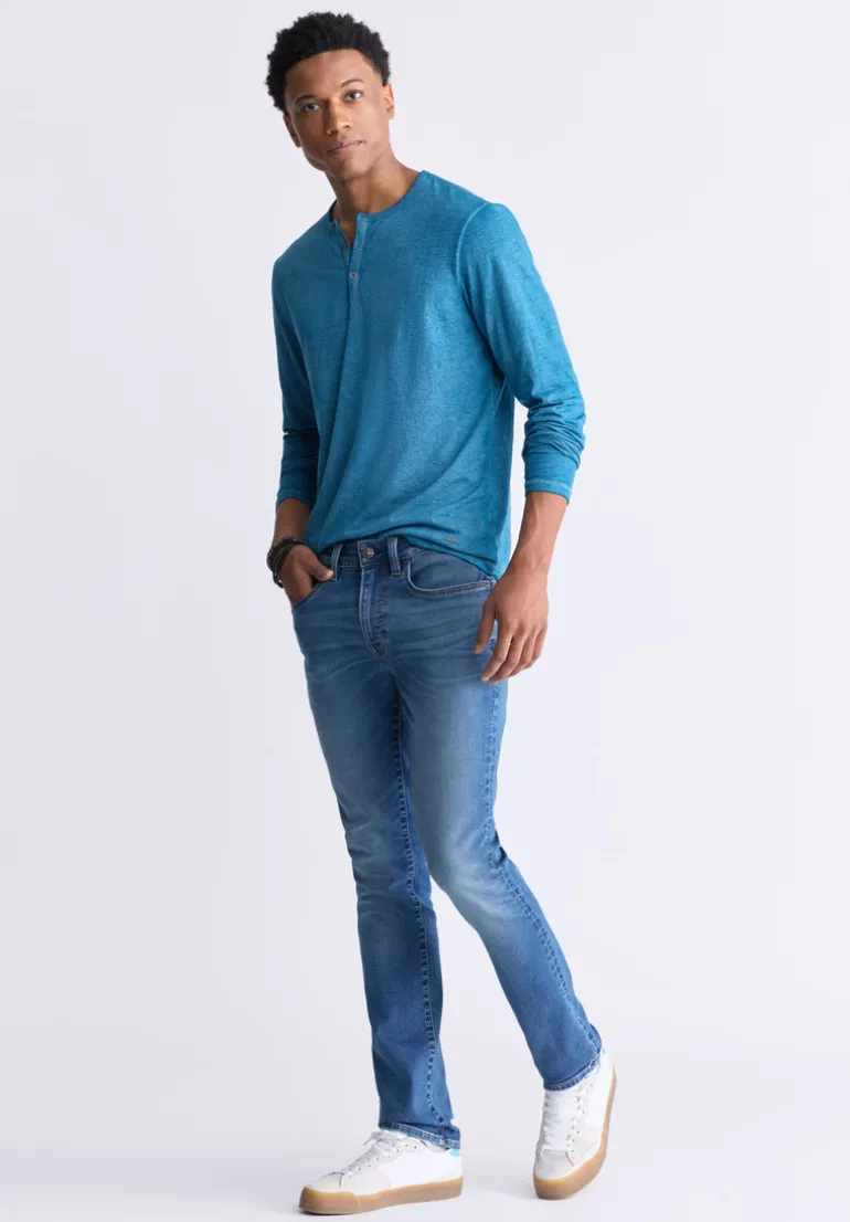 Kaduk Men's Long-Sleeve Burnout Henley Top, Atlantic Blue - BM24237