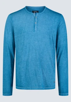 Kaduk Men's Long-Sleeve Burnout Henley Top, Atlantic Blue - BM24237