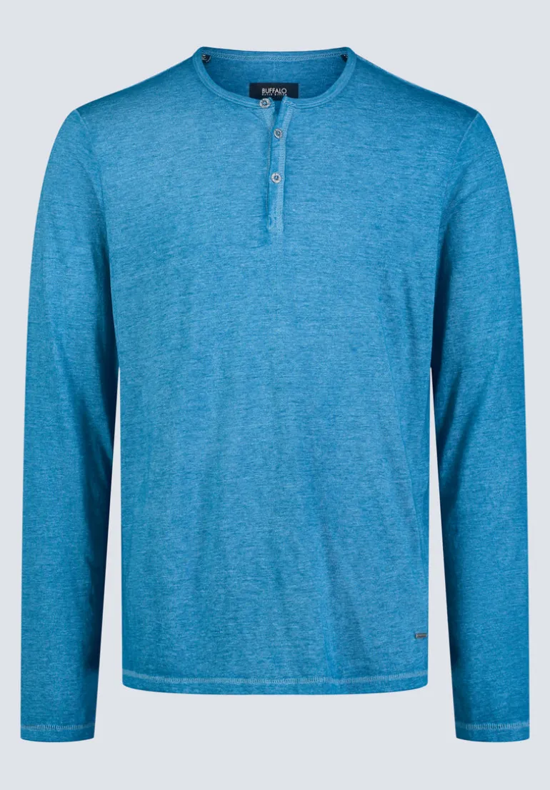 Kaduk Men's Long-Sleeve Burnout Henley Top, Atlantic Blue - BM24237