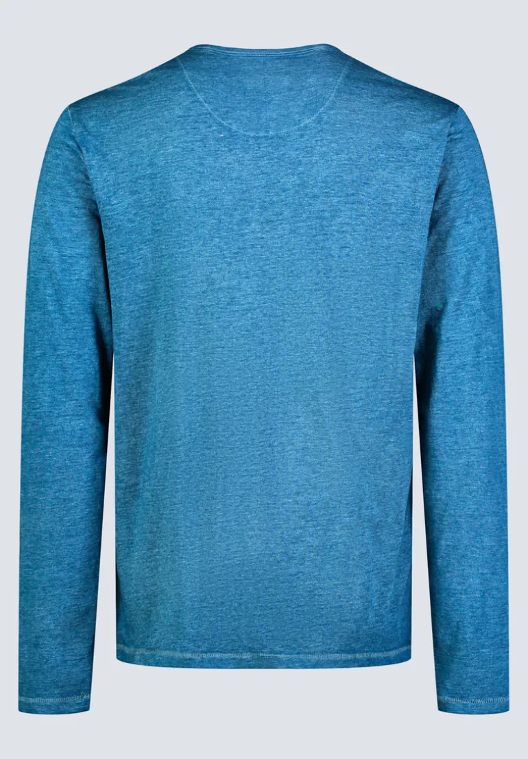Kaduk Men's Long-Sleeve Burnout Henley Top, Atlantic Blue - BM24237