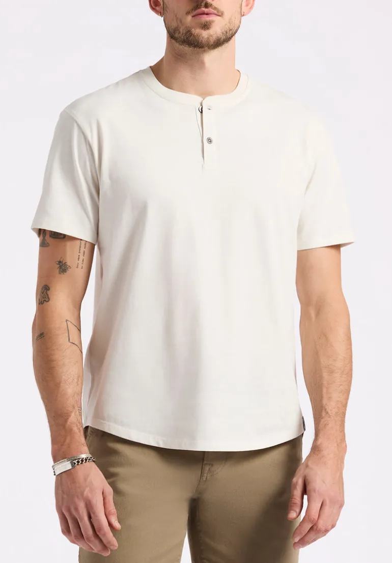 Kamel Men's Short-Sleeve Jersey Henley Top, Milk - BM24602
