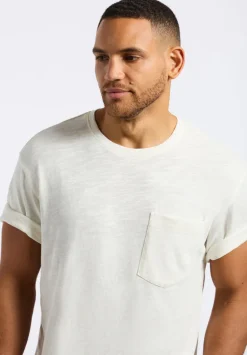 Kander Men's Slub Knit Crew Neck Pocket T-Shirt, Milk - BM24606