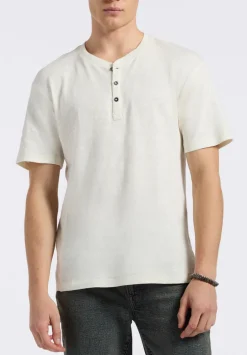 Kandido Men's Short Sleeve Slub Jersey Relaxed Henley Top, Milk - BM24605