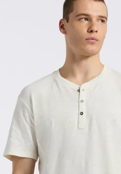 Kandido Men's Short Sleeve Slub Jersey Relaxed Henley Top, Milk - BM24605