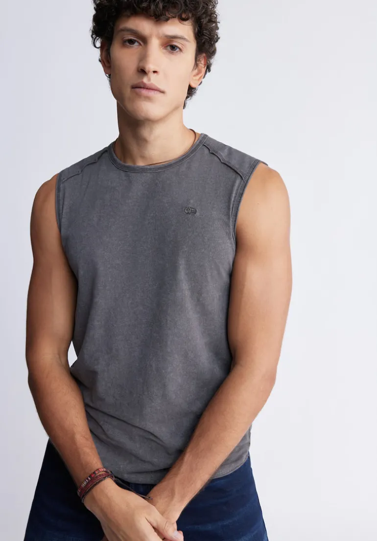 Karmola Men's Sleeveless Top in Charcoal Grey - BM24235