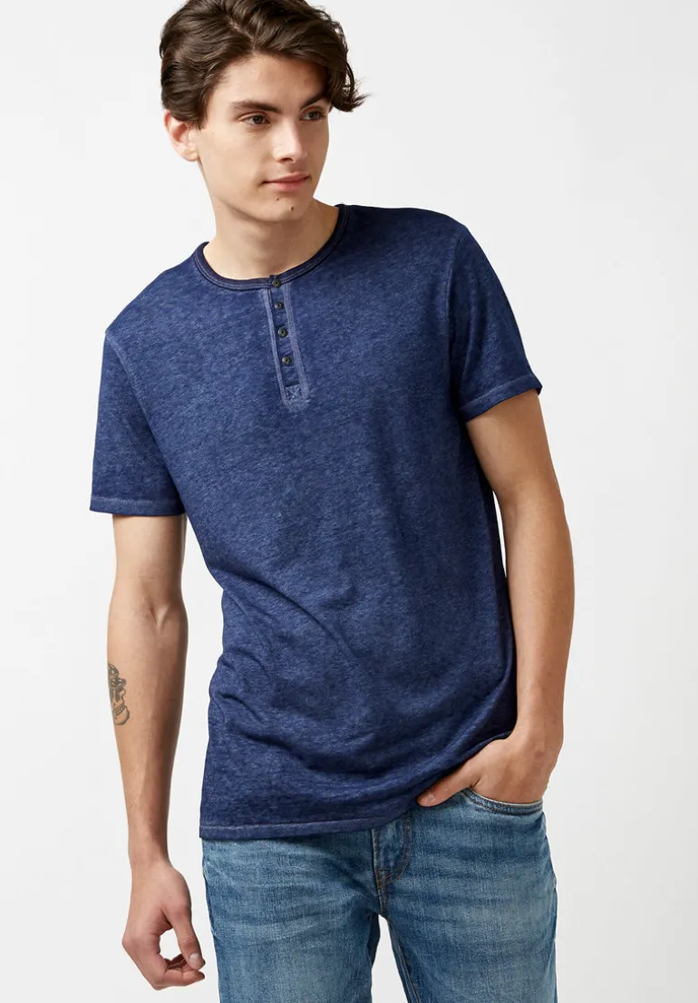 Kasum Buttoned Henley Men's T-Shirt in Dark Blue - BM21411