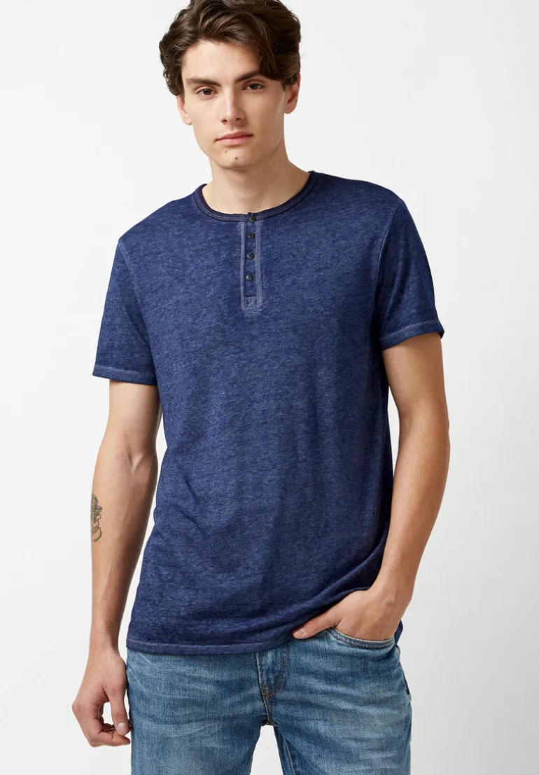 Kasum Buttoned Henley Men's T-Shirt in Dark Blue - BM21411