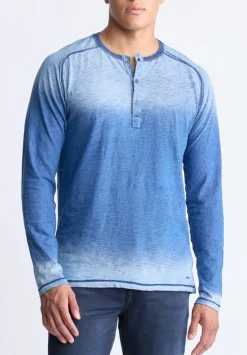 Kibbe Men's Ombre Long Sleeve Henley, Blue Gradient - BM24379