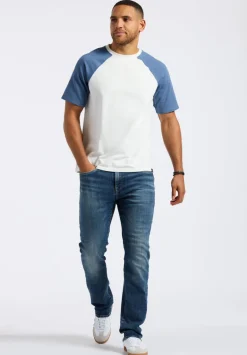 Killabee Men's Raglan French Terry Crewneck T-Shirt with Contrast Sleeves, White - BM24532