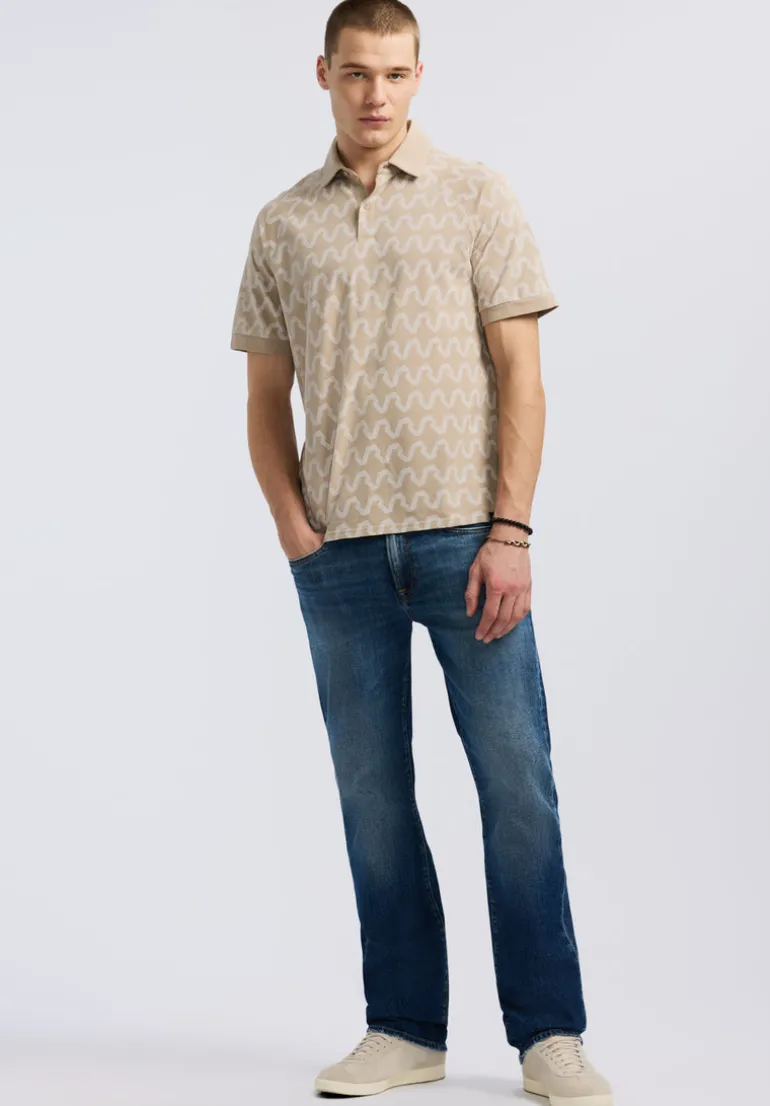 Kindell Men's Short-Sleeve Wave Pattern Polo, Tuffet Beige - BM24531