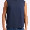 Kingster Men's Sleeveless Crew Neck Relaxed Fit Jersey Tank Top, Midnight Blue - BM24601