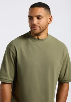 Kinsley Men's Piqué Crew Neck Relaxed T-Shirt, Army Green - BM24609