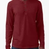 Kipat Men’s Long-Sleeve Henley Top in Dark Red - BM24046
