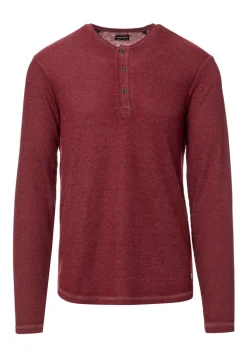 Kipat Men’s Long-Sleeve Henley Top in Dark Red - BM24046