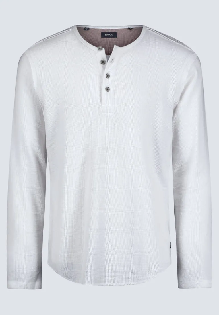 Kipato Men's Long-Sleeve Henley Top, White - BM24434