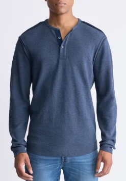 Kipato Men's Long-Sleeved Henley Top, Whale - BM24434