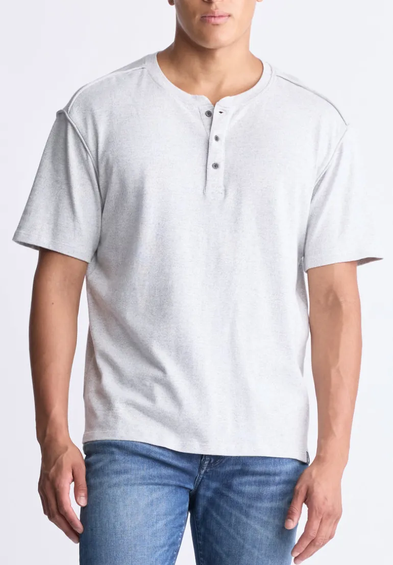 Kitfom Men's Short-Sleeve Henley Top, Heather Grey - BM24519