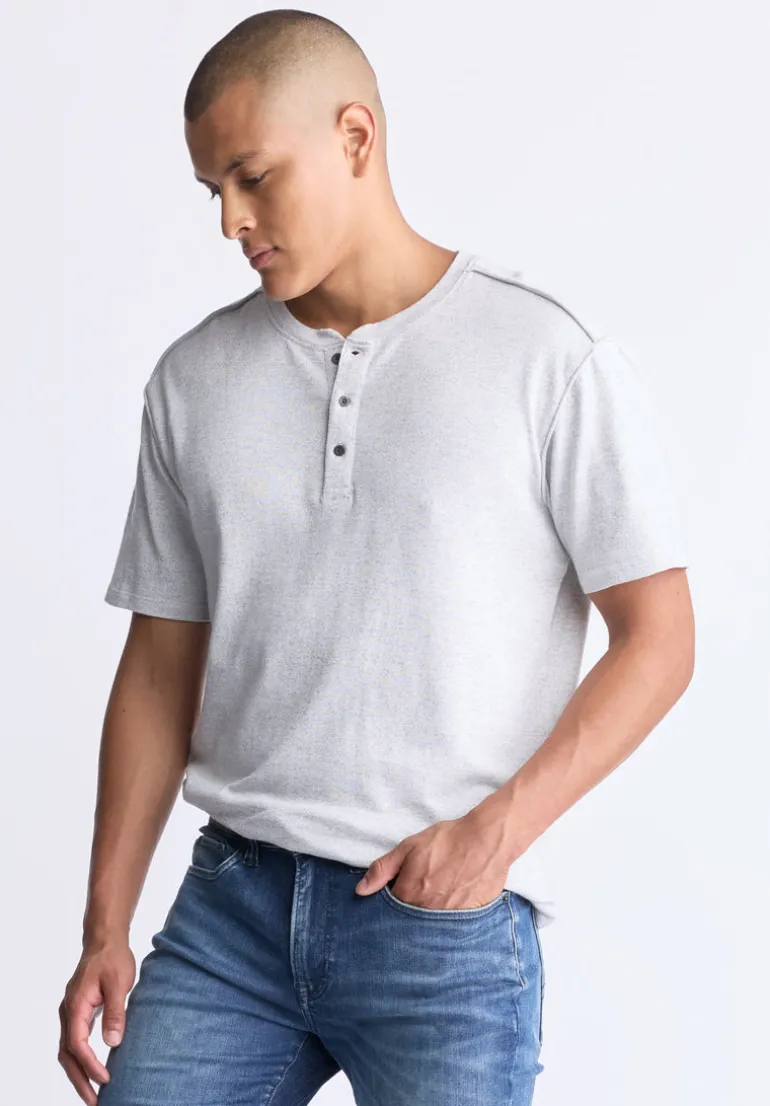 Kitfom Men's Short-Sleeve Henley Top, Heather Grey - BM24519