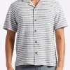Koddy Men's Short-Sleeve Striped Jersey Button-Up Relaxed Fit Shirt, Midnight Blue - BM24599