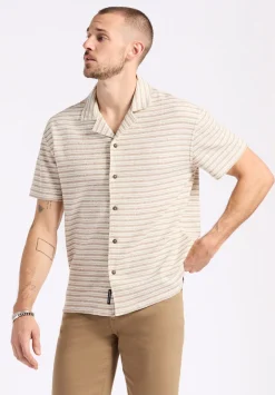 Koddy Men's Short-Sleeve Striped Jersey Button-Up Relaxed Fit Shirt, Woodsmoke Beige - BM24599