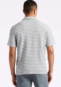 Koddy Men's Short-Sleeve Striped Jersey Button-Up Relaxed Fit Shirt, Midnight Blue - BM24599