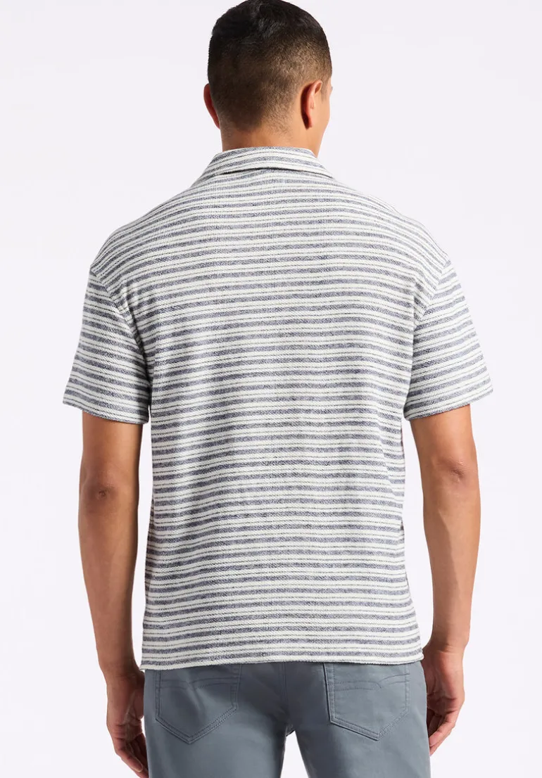 Koddy Men's Short-Sleeve Striped Jersey Button-Up Relaxed Fit Shirt, Midnight Blue - BM24599