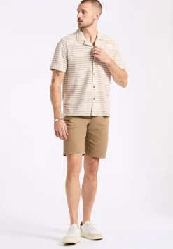 Koddy Men's Short-Sleeve Striped Jersey Button-Up Relaxed Fit Shirt, Woodsmoke Beige - BM24599