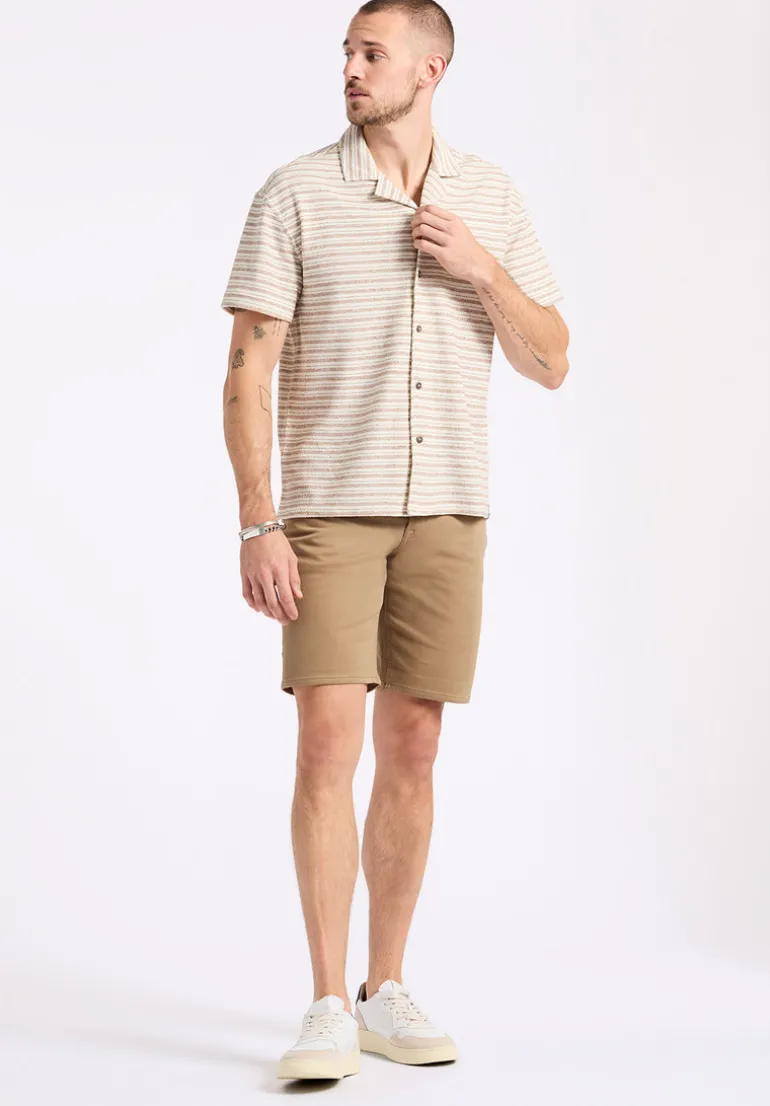 Koddy Men's Short-Sleeve Striped Jersey Button-Up Relaxed Fit Shirt, Woodsmoke Beige - BM24599