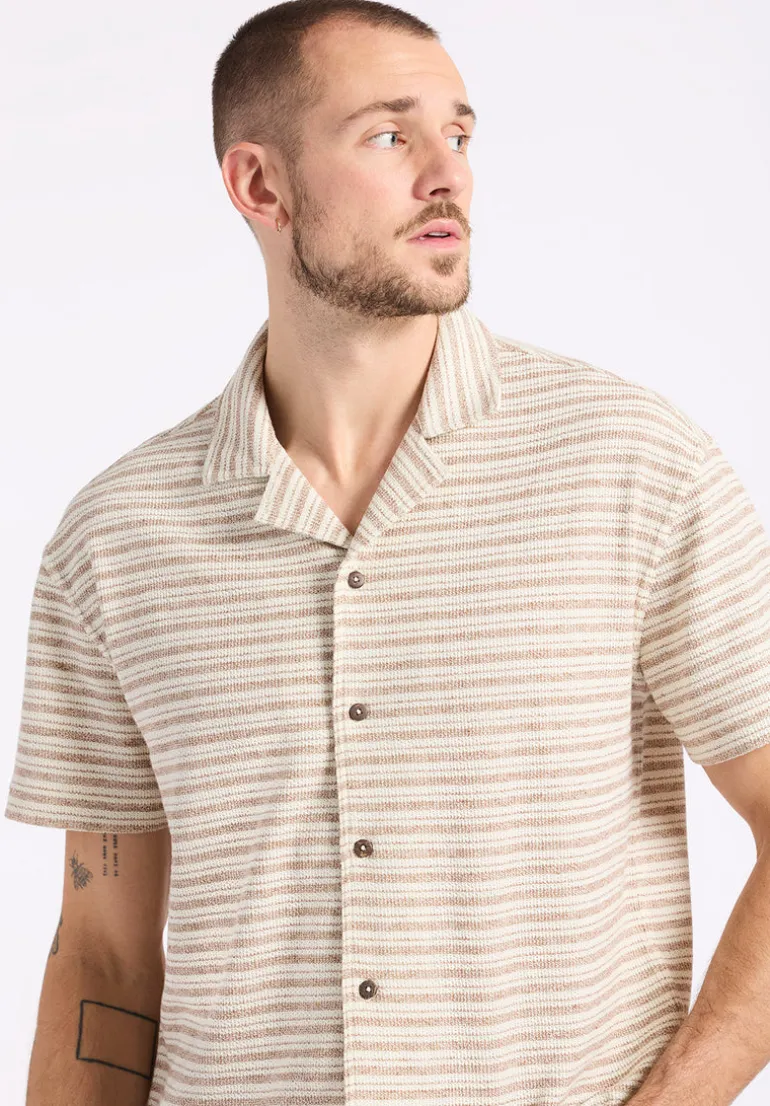 Koddy Men's Short-Sleeve Striped Jersey Button-Up Relaxed Fit Shirt, Woodsmoke Beige - BM24599