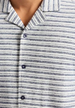 Koddy Men's Short-Sleeve Striped Jersey Button-Up Relaxed Fit Shirt, Midnight Blue - BM24599