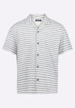 Koddy Men's Short-Sleeve Striped Jersey Button-Up Relaxed Fit Shirt, Midnight Blue - BM24599