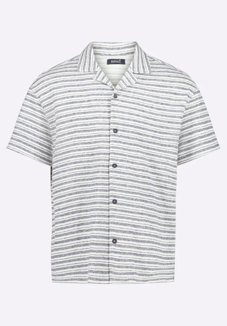 Koddy Men's Short-Sleeve Striped Jersey Button-Up Relaxed Fit Shirt, Midnight Blue - BM24599