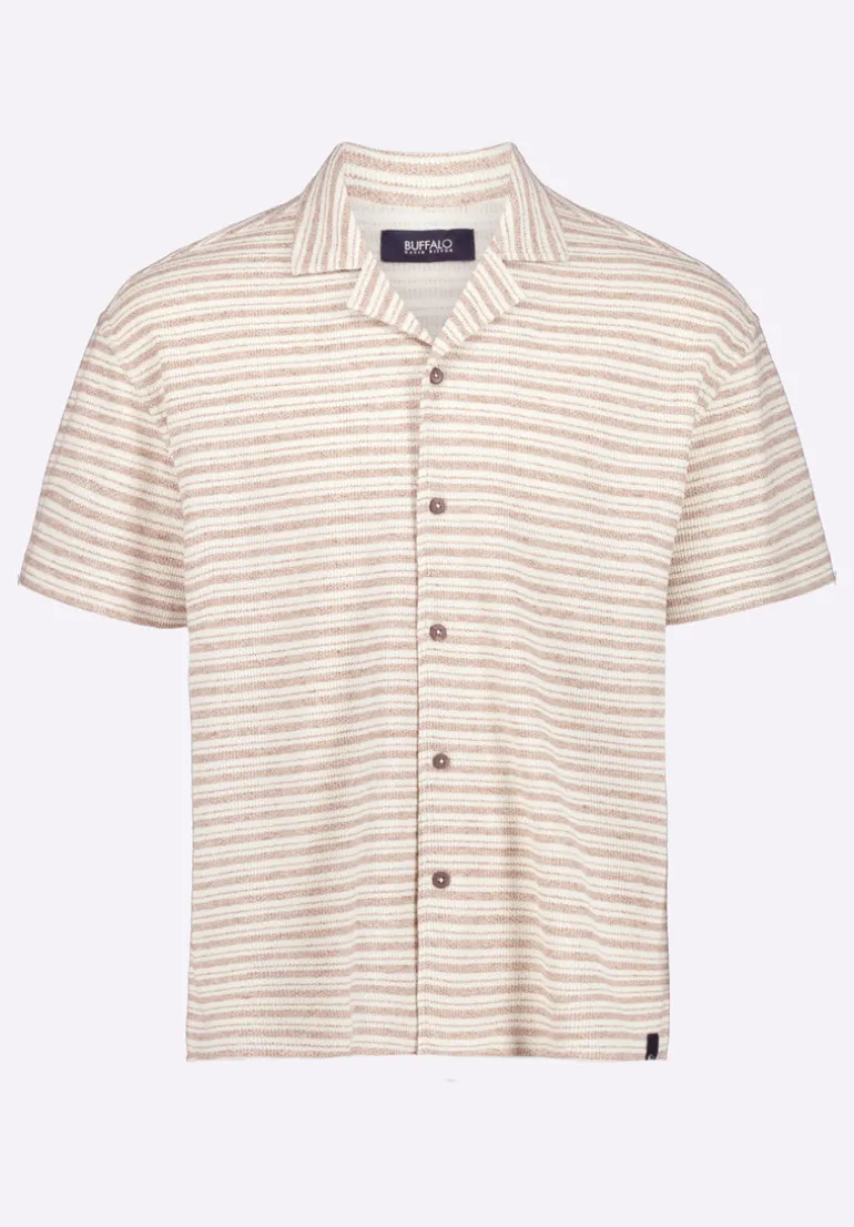 Koddy Men's Short-Sleeve Striped Jersey Button-Up Relaxed Fit Shirt, Woodsmoke Beige - BM24599