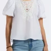 Leonella Women's Puff Sleeve Embroidered Blouse, White - WT0204P