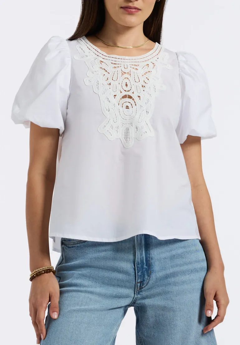 Leonella Women's Puff Sleeve Embroidered Blouse, White - WT0204P
