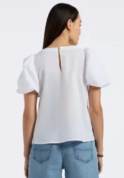 Leonella Women's Puff Sleeve Embroidered Blouse, White - WT0204P